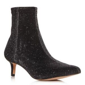 REBECCA MINKOFF Sayres Glitter Kitten Heel Sock Booties in Black - Size US 8